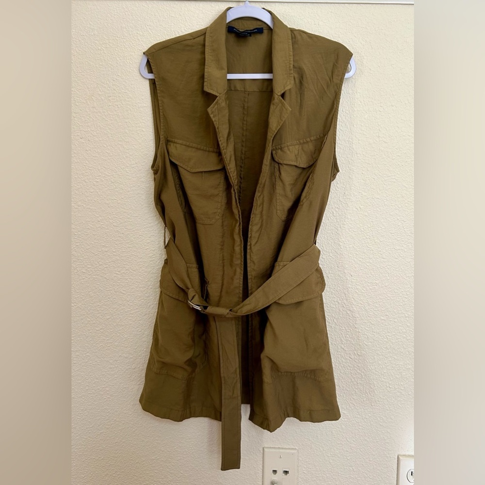NWOT French Connection Brekhna Drape Belted Safari Jacket In Lizard Green Size 6 - Picture 3 of 6